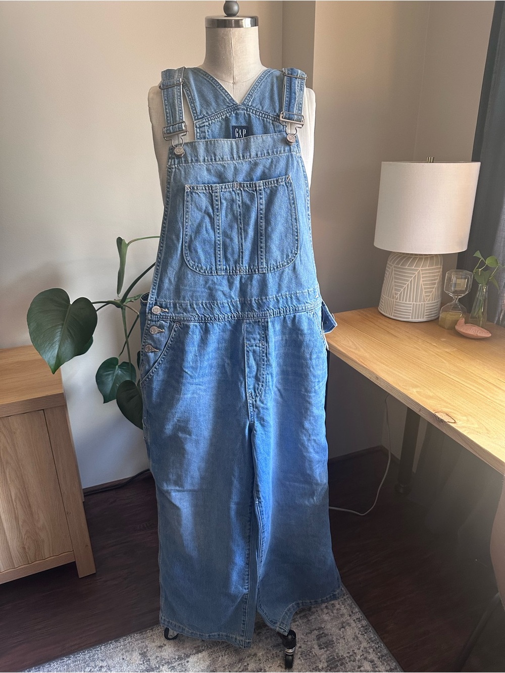 GAP Light Blue Denim Overalls with Metal Buttons